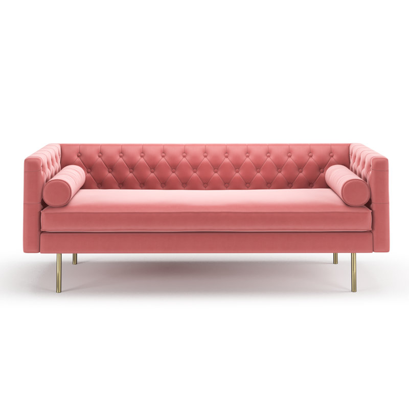 Blush Pink Velvet Chesterfield Sofa with Rolled Arms