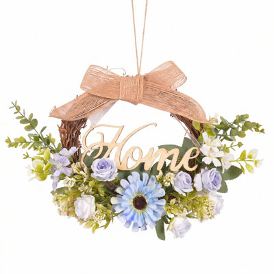 16 Inch Blue Rose Wreath For Front Door