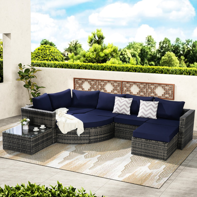 8 conversation de patio - Canapé modulaire avec tissus et coussins incurvés à structure métallique stable pour une utilisation extérieure