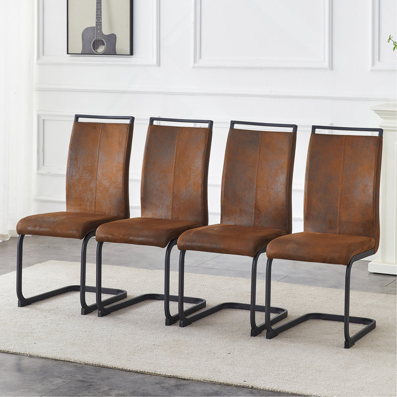 Ensemble de 4 chaises de salle à manger en tissu brun rétro, 4, Brun, Noir