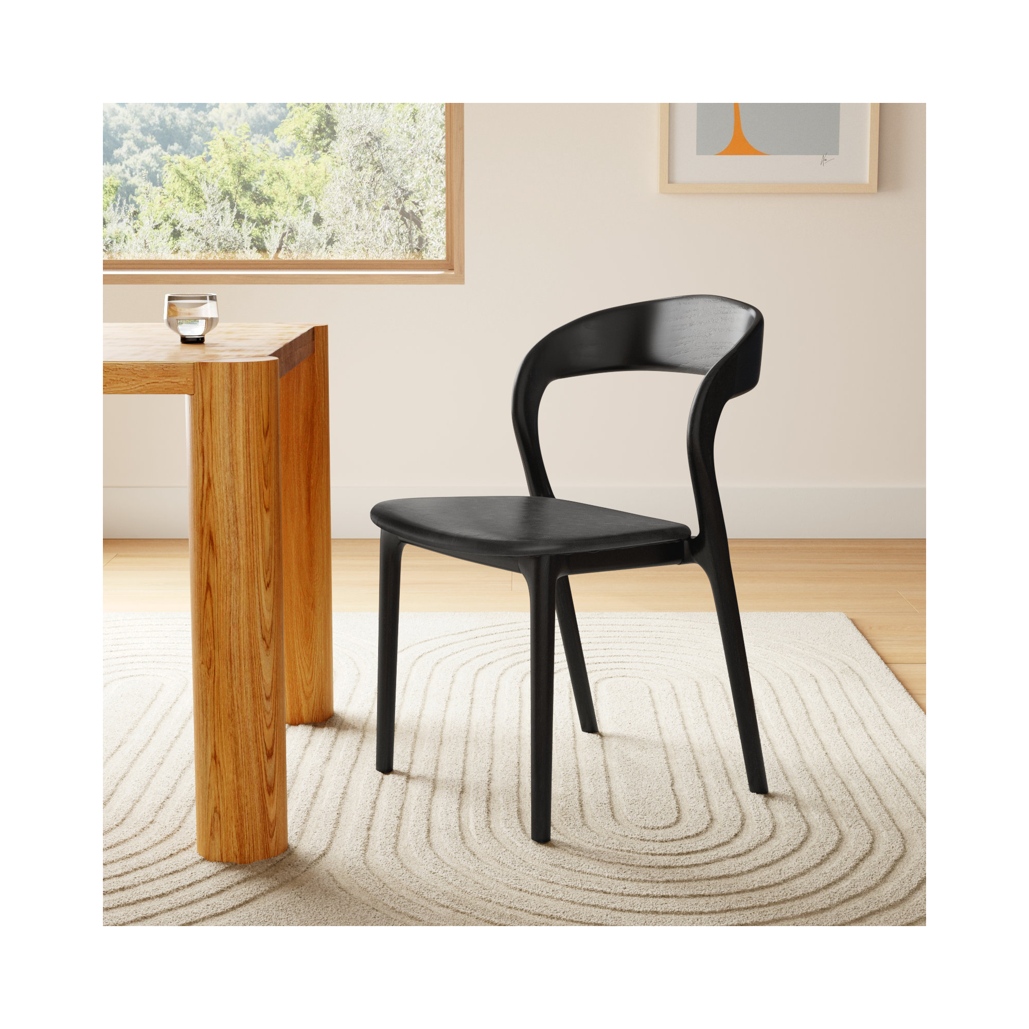 Kayla Leather Dining Chair, Sonoma Black Top Grain Leather, Black