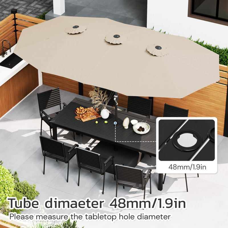 Parasol d'extérieur double face avec base incluse, Beige