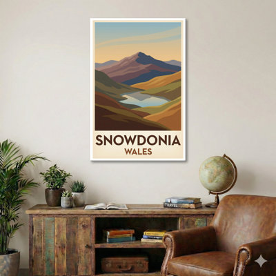 Snowdonia, Wales - Romantic Travel Poster Of Mountains And Lakes, Vintage Scenic Art. Giclee Print On Wrapped Canvas. Wall Art, Home Decor - Regions & Scenic Areas, Wales - Wrapped Canvas Print