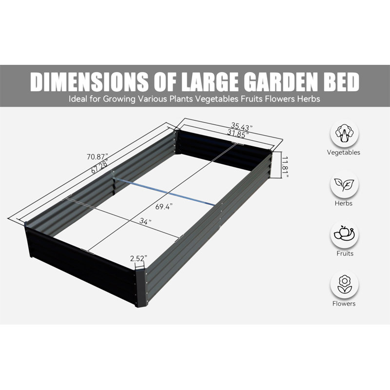 6X3x1ft Galvanized Raised Garden Bed, Gray