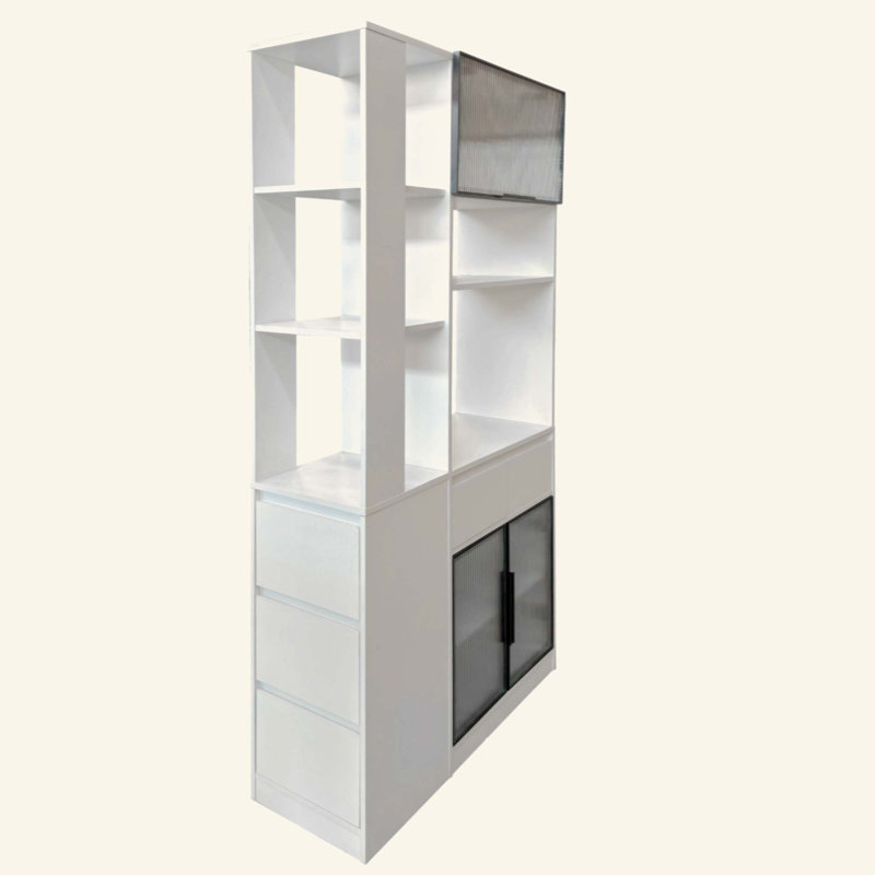 Meuble de rangement multifonctionnel, organisateur d'entrée moderne en bois pour couloir ou salon., White