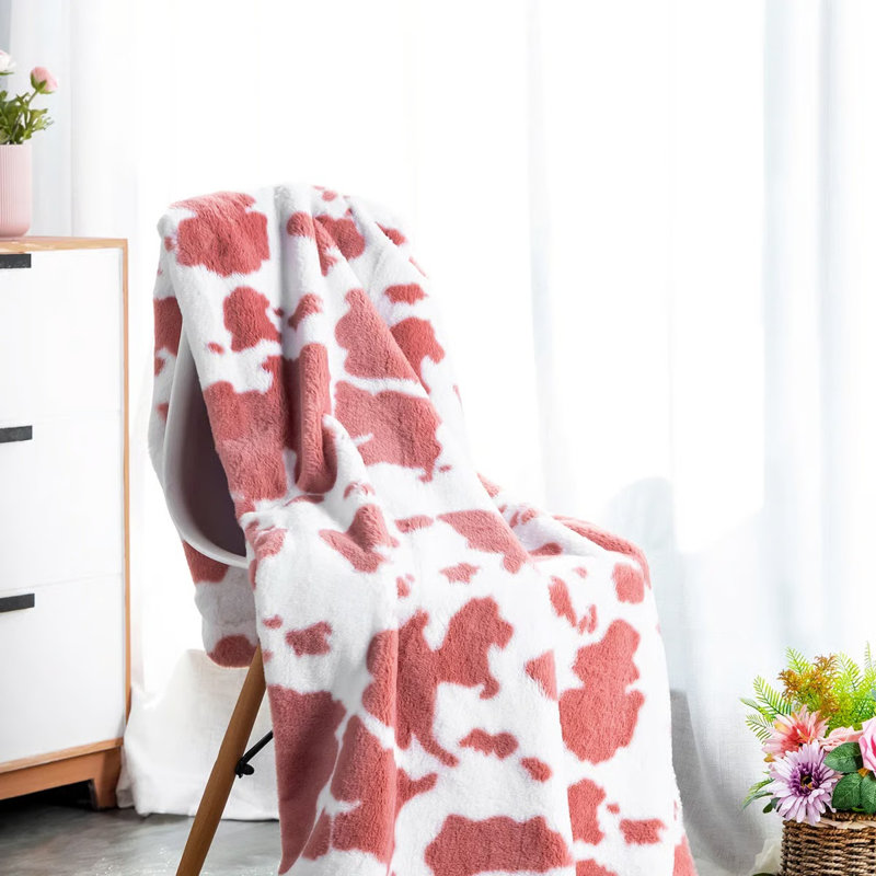 Couverture en flanelle, Vache rose tachetée, L 79 po x l 63 po