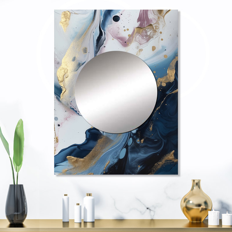 Esterley Enigmatic Stones II - miroir mural décoratif en marbre bleu et blanc, art moderne imprimé, 32 po x 24 po