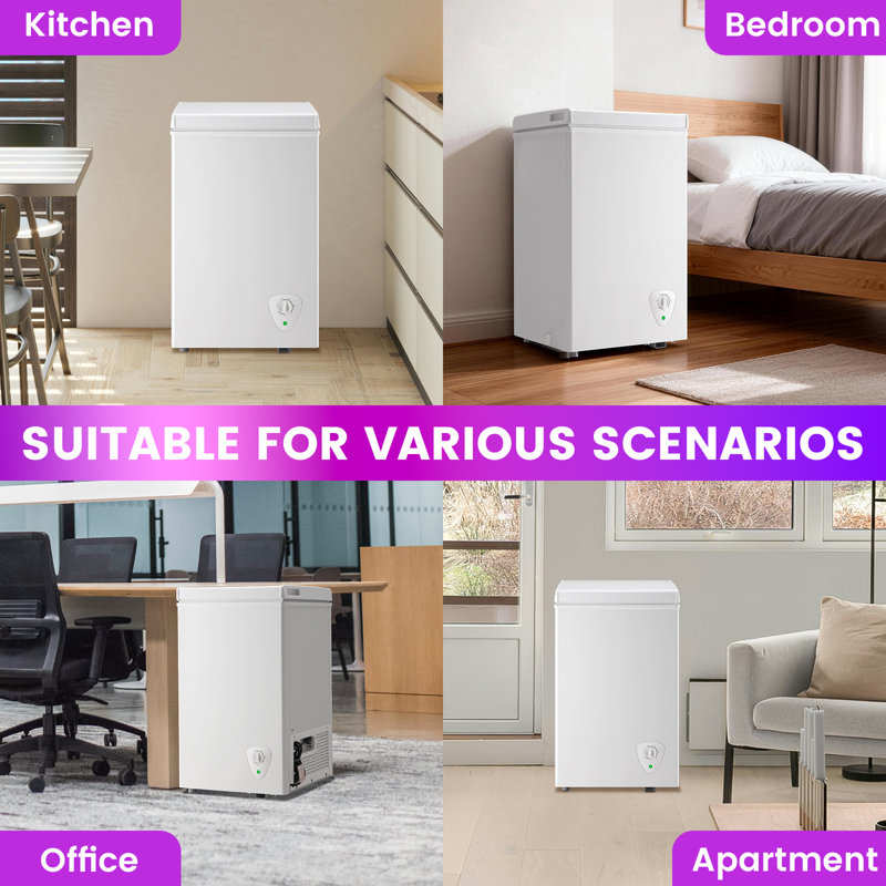 2.0 Cubic Feet Chest Freezer With 2 Removable Baskets Free Standing Top Open Door Compact Deep Freezer With Adjustable Temperature For Home/Kitchen/Office/Bar