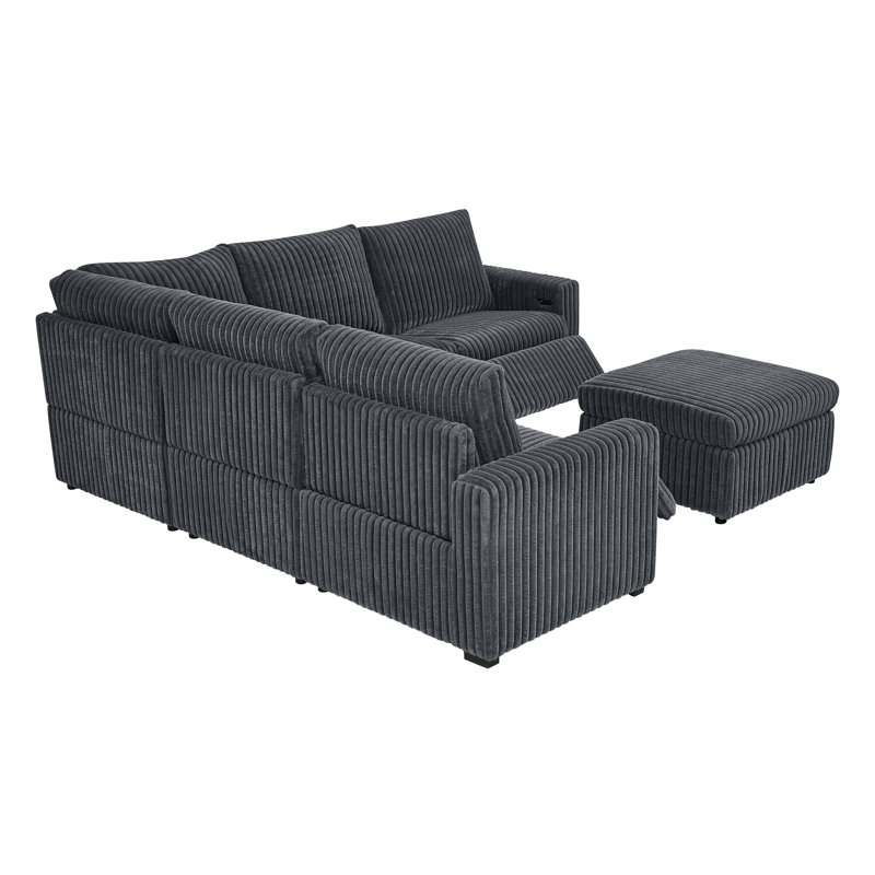 Canapé modulaire inclinable électrique Riaanford, Velours côtelé gris foncé