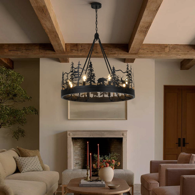 Essah Rustic Wagon Wheel Chandelier Dimmable Farmhouse Chandelier with Adjustable Chain for Dining Living Room Foyer