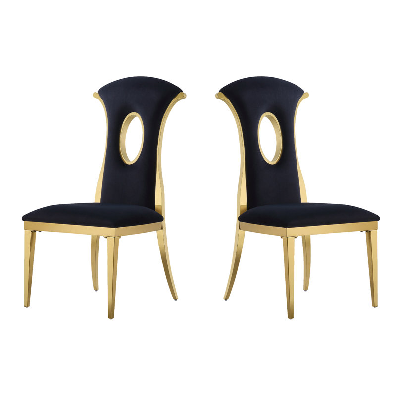 Black And Gold Dining Chairs With Open Back, Black/Gold, 2