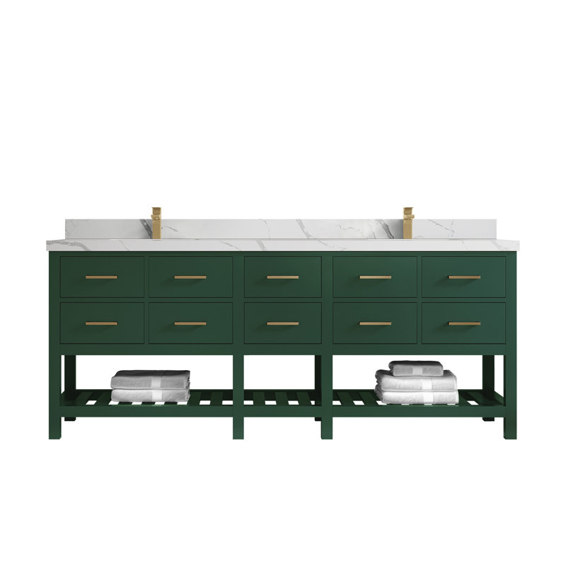 Ensemble de meuble-lavabo double 84 po Huntwood, Calacatta Laza
