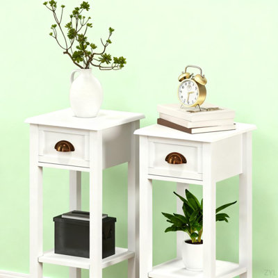 2-Tier Side Tables Set End Tables with Drawer and Shelf