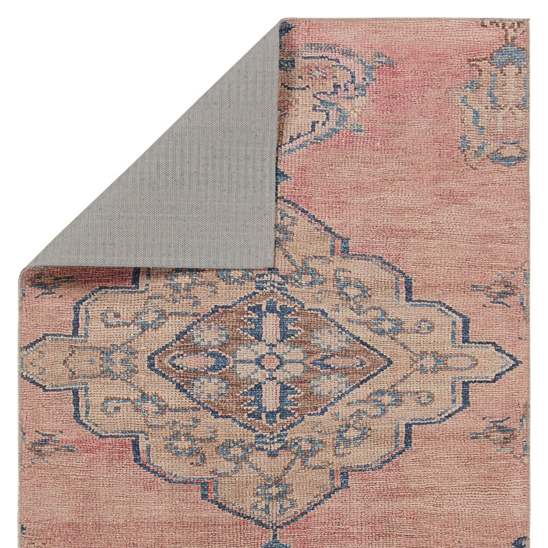Blue and Pink Medallion Synthetic Runner Rug 3' x 8'
