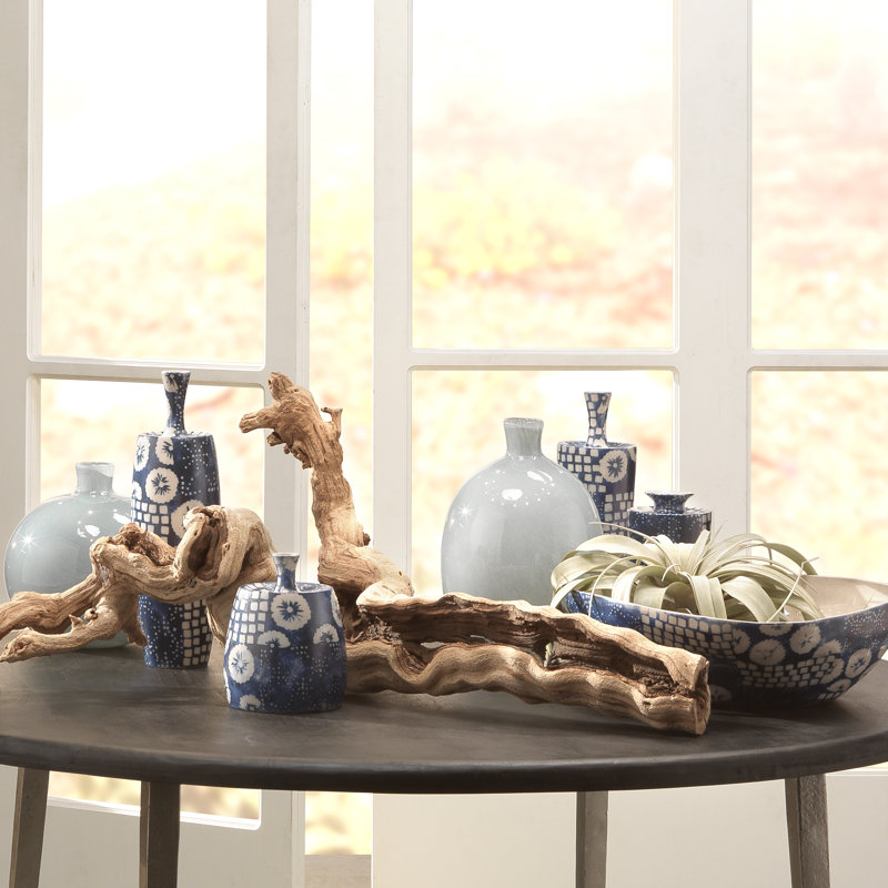 Indigo and White Ceramic Decorative Table Vases Set