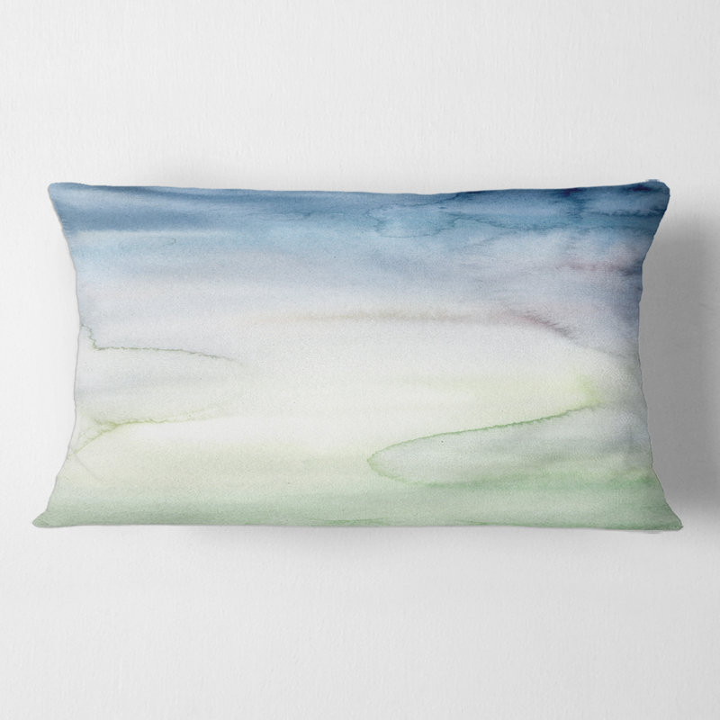 Abstrait pastel avec taches bleu foncé, vertes et blanches - coussin moderne imprimé