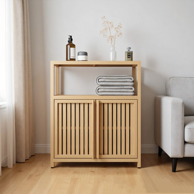 Armoire autoportante en bambou naturel à grande capacité avec 2 portes persiennes pour la salle de bain / salon