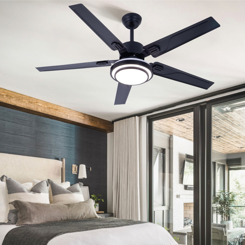 52" Traditional Ceiling Fan With Led Light, Remote Control, 3-Speed & 3-Colour Led, 5000 Cfm Airflow