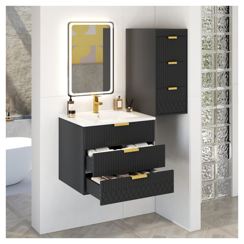 Armoire murale noire 24 po avec rangement latéral, panneau de fibres à densité moyenne et fer