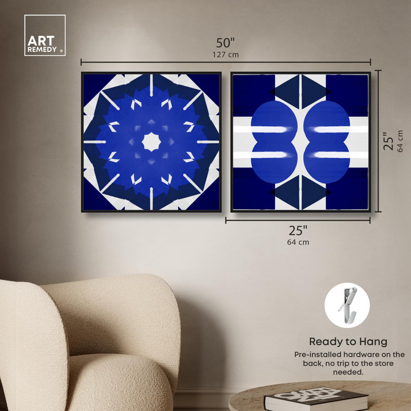 Geometry Studies Diptych Canvas Print Modern Wall Art Set by Art Remedy, Black Frame, 12 x 12, 25" H x 25" W, Black Frame