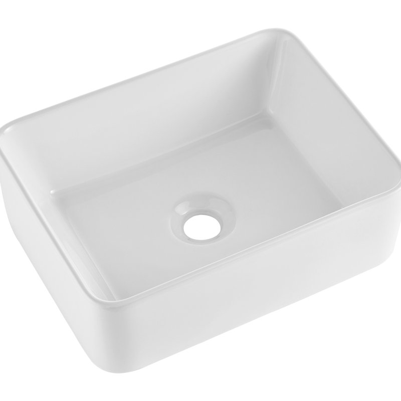 Lavabo vasque de salle de bain en céramique blanc 16 "x 12" avec surface à gratter, drain de 1 3/4 pouce et finition élégante pour salle de bain à la maison Hotel Vanity Crack Drainage efficace 5,24 pouces