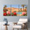 Ensemble de 3 tableaux sur toile représentant une oasis désertique avec palmiers et pivoines, idéal pour la décoration du salon, de la chambre ou de la maison.