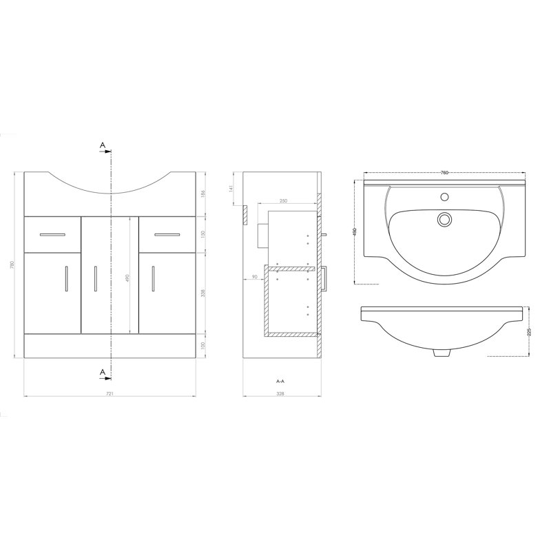 VeeBath Desire Mars 750 Unit and basin - White