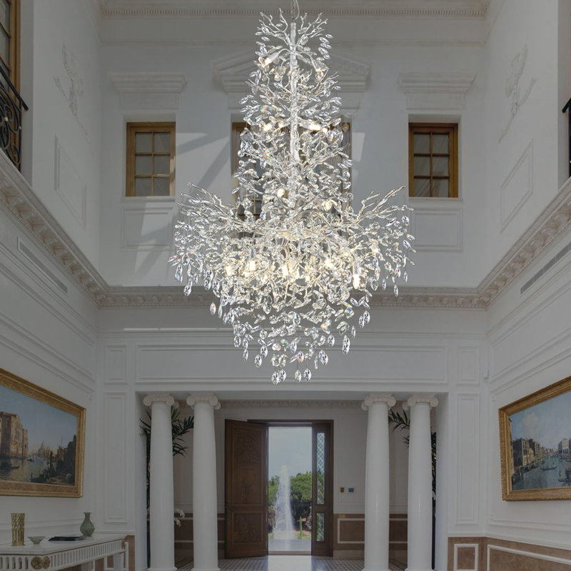 Lustre 23 lumières DEL en cristal 23 branches à intensité variable 23 branches, Argent argent