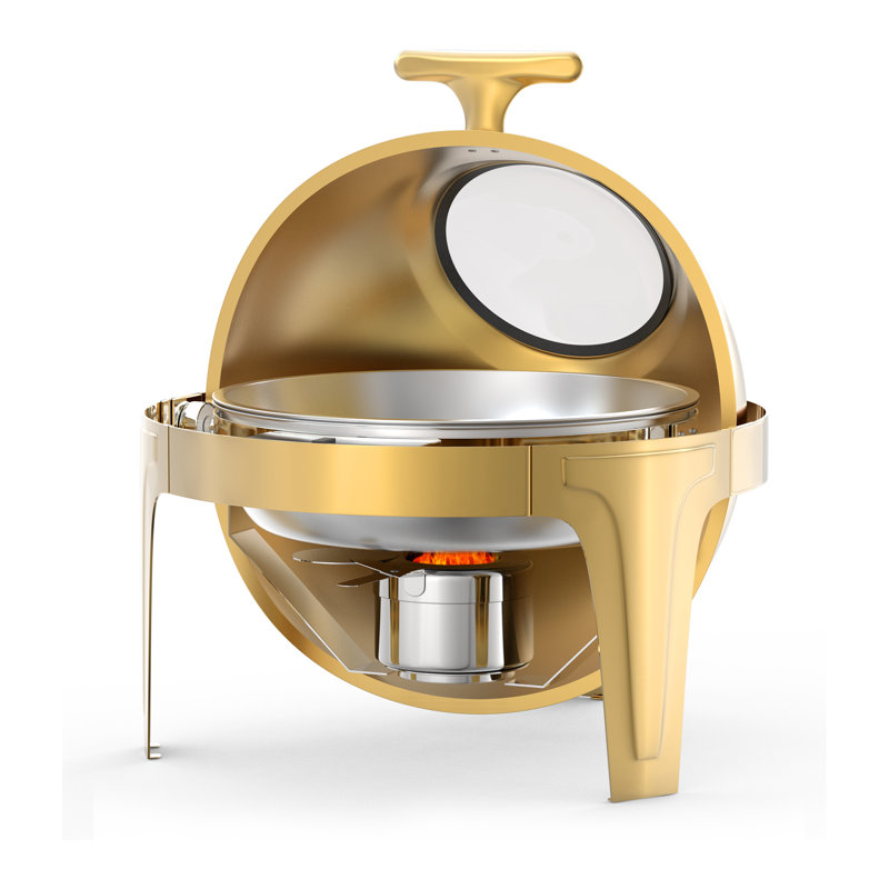 Ensemble de chauffe-plats 18 pouces avec chauffe-plat commercial rond en acier inoxydable doré et fenêtre en verre