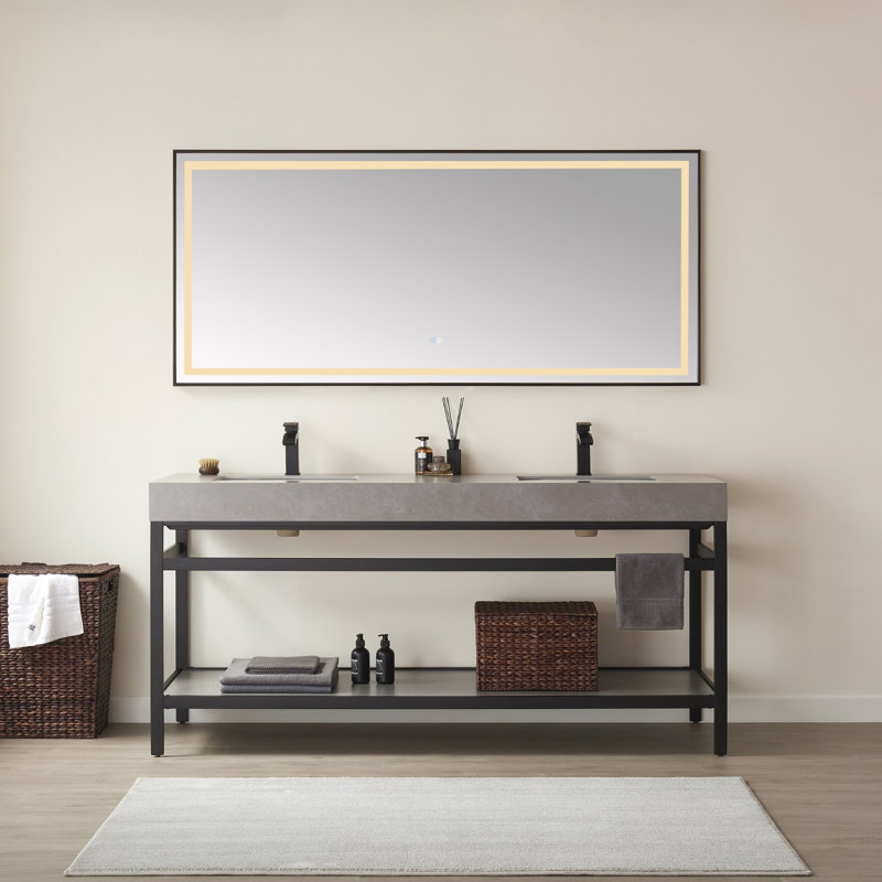 Miroir de salle de bain lumineux, Cadre noir mat