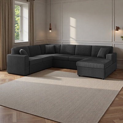 Oversized Sectional Sofa 115.3" U-Shaped Sofa with a Chaise Lounge and Three Soft Throw Pillows for Living Room