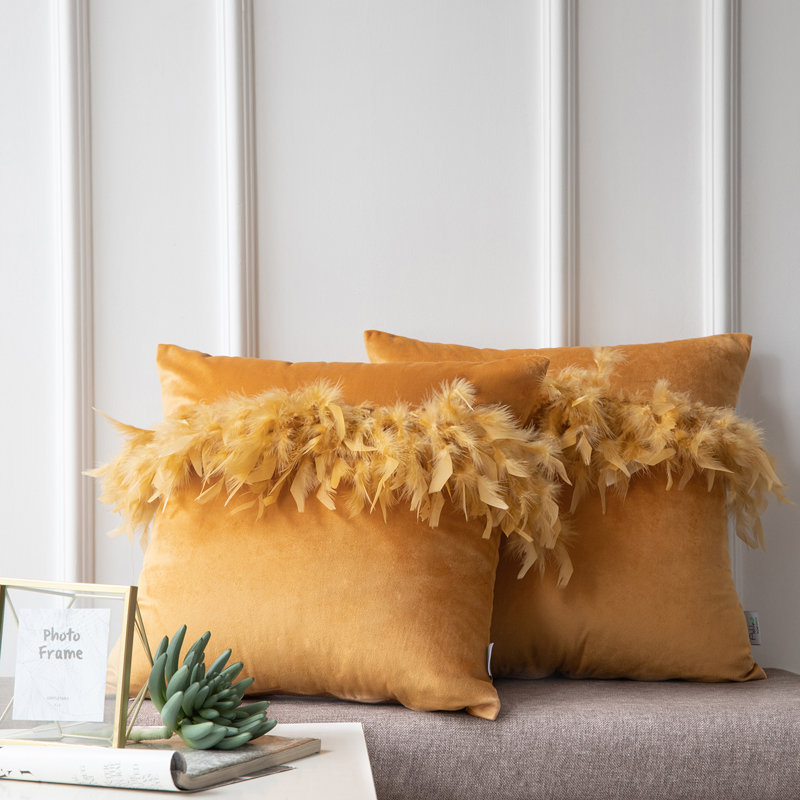 Housse de coussin en plumes, H 18 po x l 18 po, Orange, Pillow Cover