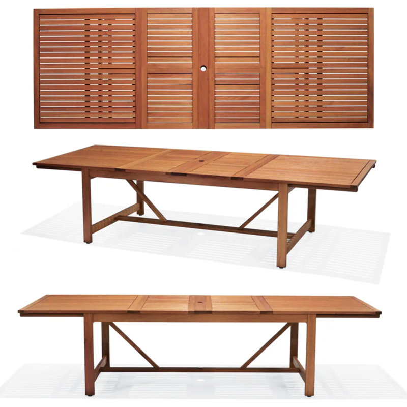Anautica 8 - Person Eucalyptus Solid Wood Patio Dining Set Extendable and Umbrella Hole Included Rectangular Table