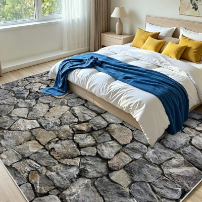 Clear Rock Wall Seamless Stone Brick Abstract Architecture Grunge Structure Machine Washable Indoor Area Rug
