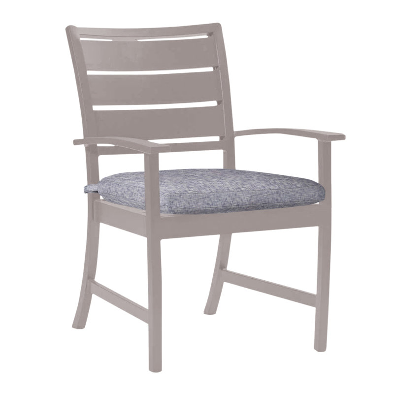 Charleston Aluminum Patio Dining Armchair with Cushions, Oyster, Rollo Silver, Welt