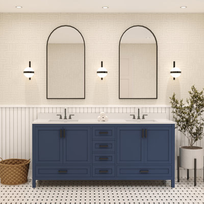 Rutherford 72 In. Bath Vanity Cabinet With Top In Navy Blue Assembled
