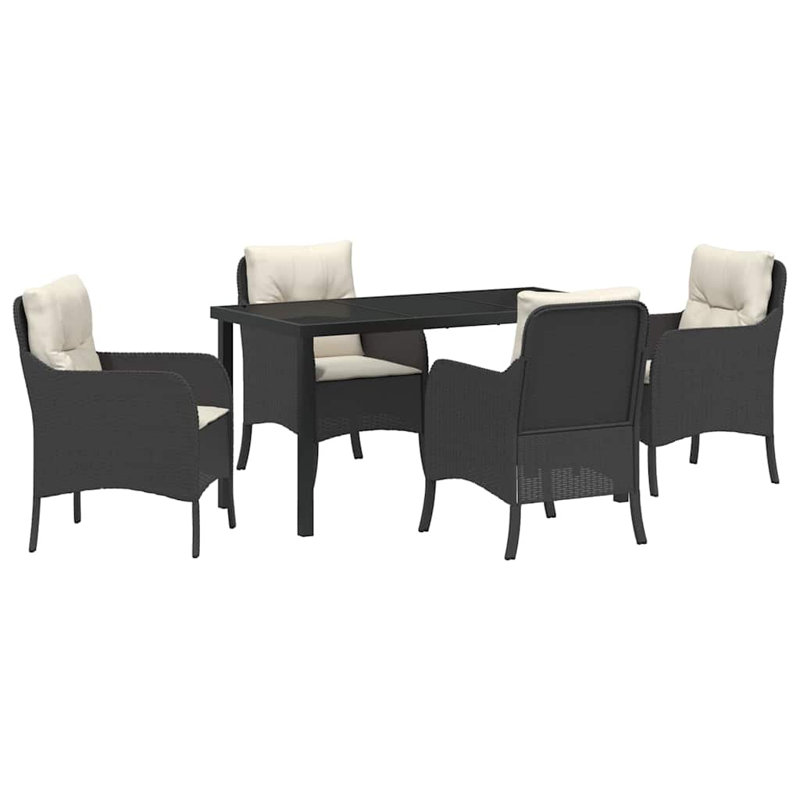  Ensemble de salle à manger de jardin avec coussin 5 pièces en rotin de polyester noir, Cream White, Black