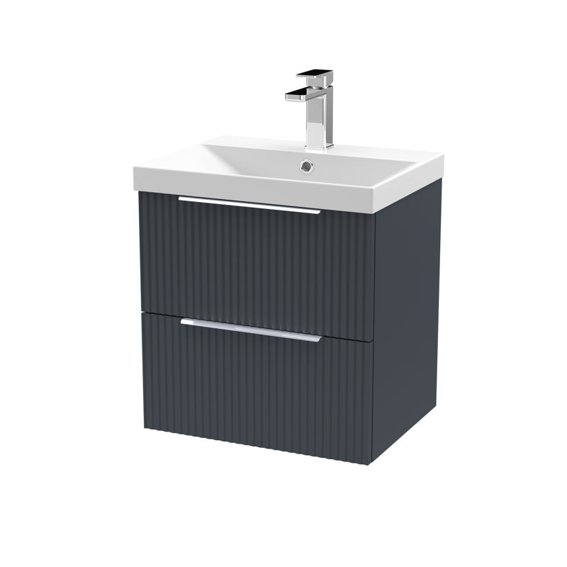 Fluted 510mm Single Bathroom Vanity with Drop In Vitreous China Basin, Satin Anthracite