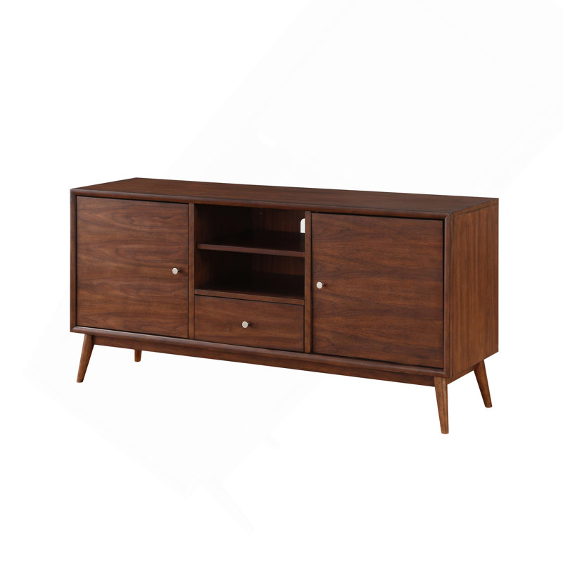 Élégant meuble télé de style Mid-Century avec tiroir, tablettes réglables et armoires de rangement pour les salons modernes