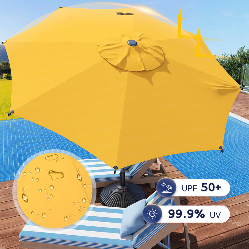 Parasol de marché à manivelle Lyon, L 108 po x P 108 po, Jaune