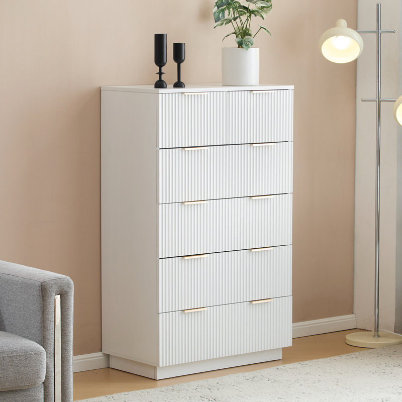 Commode 6 tiroirs pour chambre à coucher, Blanc