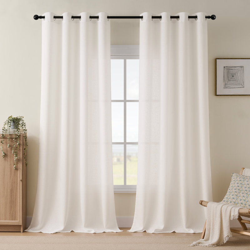 Draycott Light Filtering Polyester Gromments Curtains Panel(Set of 2), 52" W x 96" L, Off White