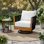 Chaise longue pivotante en bois d'acacia avec corde et coussins tissés à la main Tavik