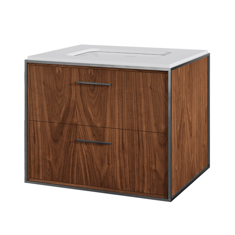 Linea 24'' W Single Vanity, Natural Walnut, Brushed Stainless Steel, Wall Mount