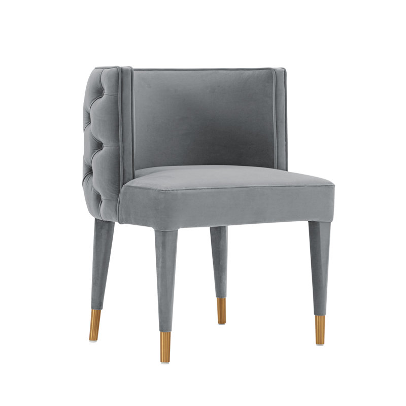 Maya Modern Tufted Velvet Upholstered Elm Wood Dining Side Chair in Gray, Gray