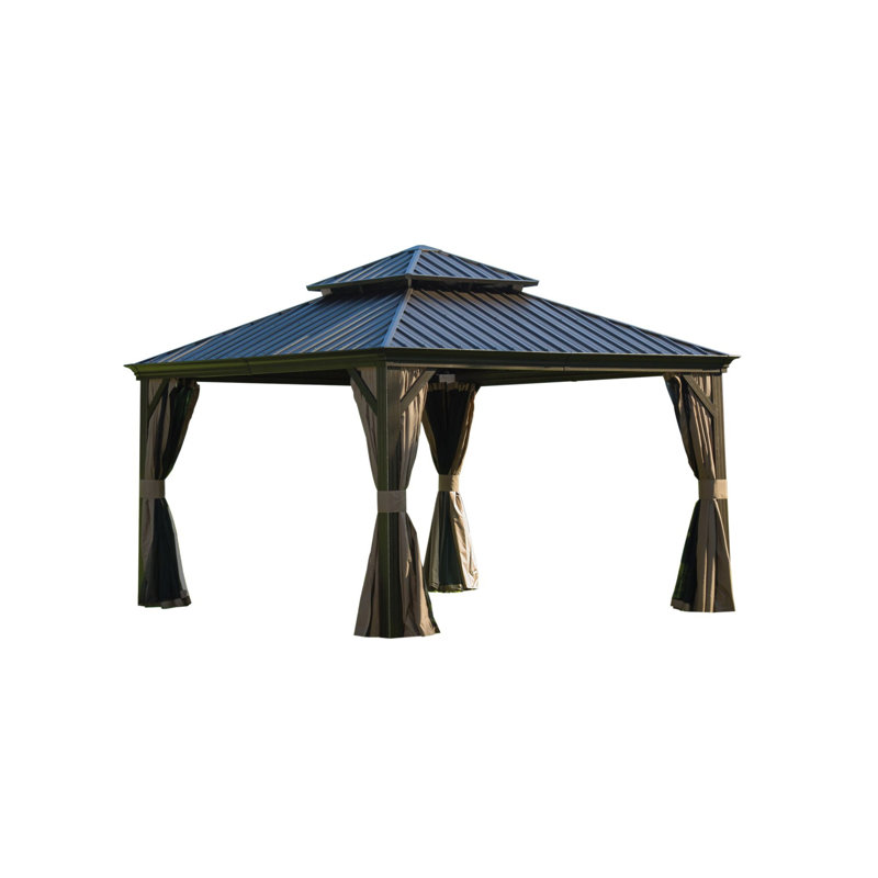 Outdoor Permanent Hardtop Gazebo Canopy, 115.2" H x 144" W x 120" D, Brown, Brown