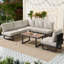6-seat Modular Outdoor Sofa Set With Glass Table - Adjustable Backrests, Daybed Configuration, Modern