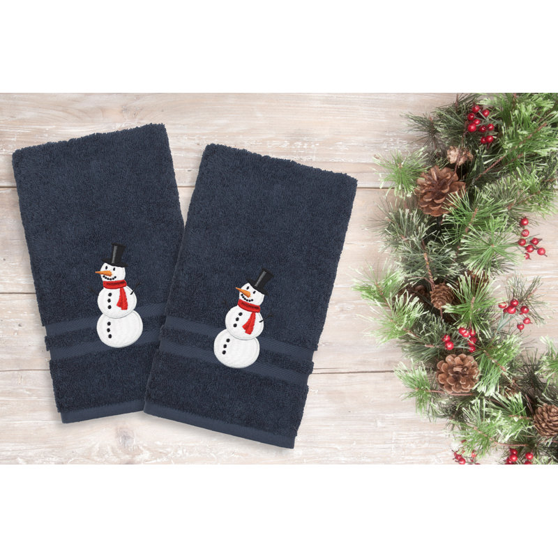 Snowman Turkish Cotton Hand Towel, Twilight Blue