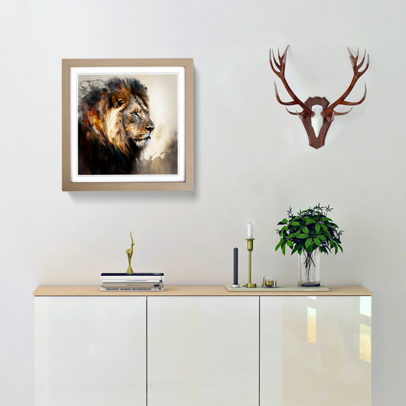 Lion - Framed Print, Oak