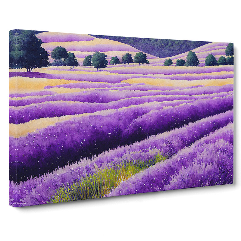Watercolour Lavender Field Vol.5 - Wrapped Canvas, 35cm H x 50cm W x 3cm D